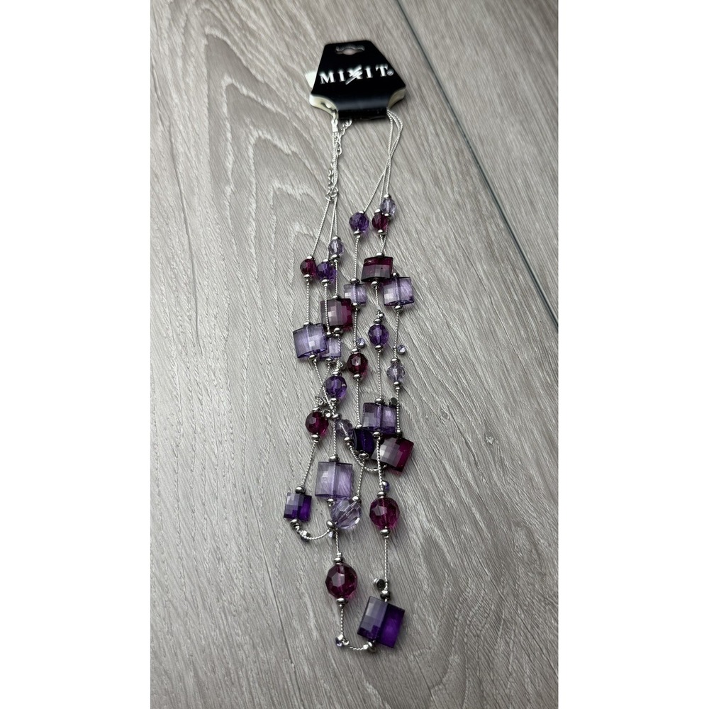 Mixit Multi Strand‎ Necklace Purple Lavender Beaded Silver Tone Illusion Layered